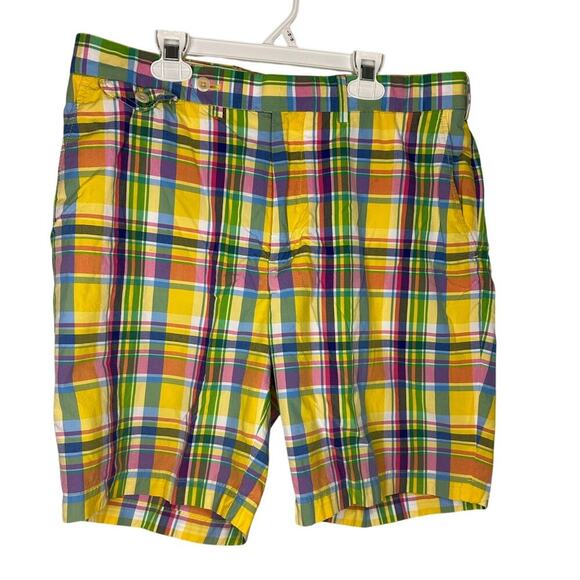 Polo Golf Plaid Shorts Men's Size 34 9 Inch Flat Front Yellow Easter Spring - Picture 1 of 7